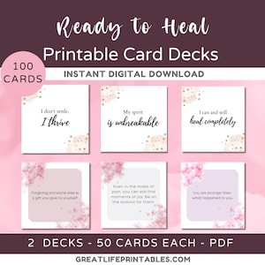 Ready to Heal Bundle, Affirmation Deck, Affirmation Cards, Oracle Deck, Printable Deck, Self Care Printable, Affirmation Card Set, Self Love