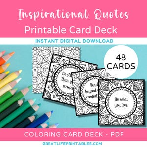 Inspirational Quotes Printable Card Deck, Printable Affirmation Cards, Color Your Oracle, Motivational Quotes Coloring, Instant Download