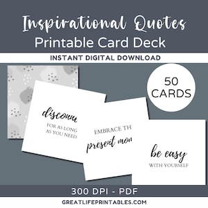 Citações inspiradoras, baralho de cartas para impressão, cartões motivacionais, cartões de citações positivas, baralho de cartas minimalista, citações positivas, citações para impressão
