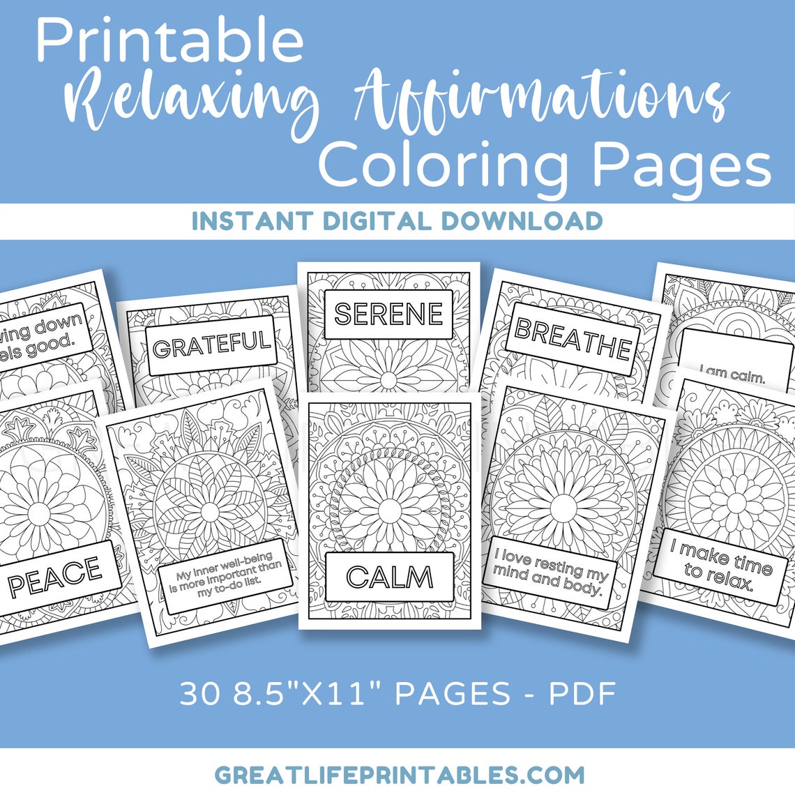 Printable Affirmation Coloring Pages Relaxing Coloring Pages | Etsy