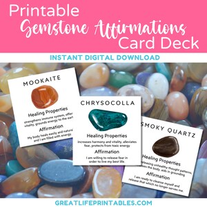 Printable Gemstone Cards, Printable Crystal Card Deck, Crystal ...