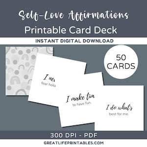 Amor propio, Afirmaciones imprimibles, Baraja de afirmaciones, Tarjetas Oracle, Afirmaciones diarias, Cuidado personal imprimible, Baraja de cartas minimalista