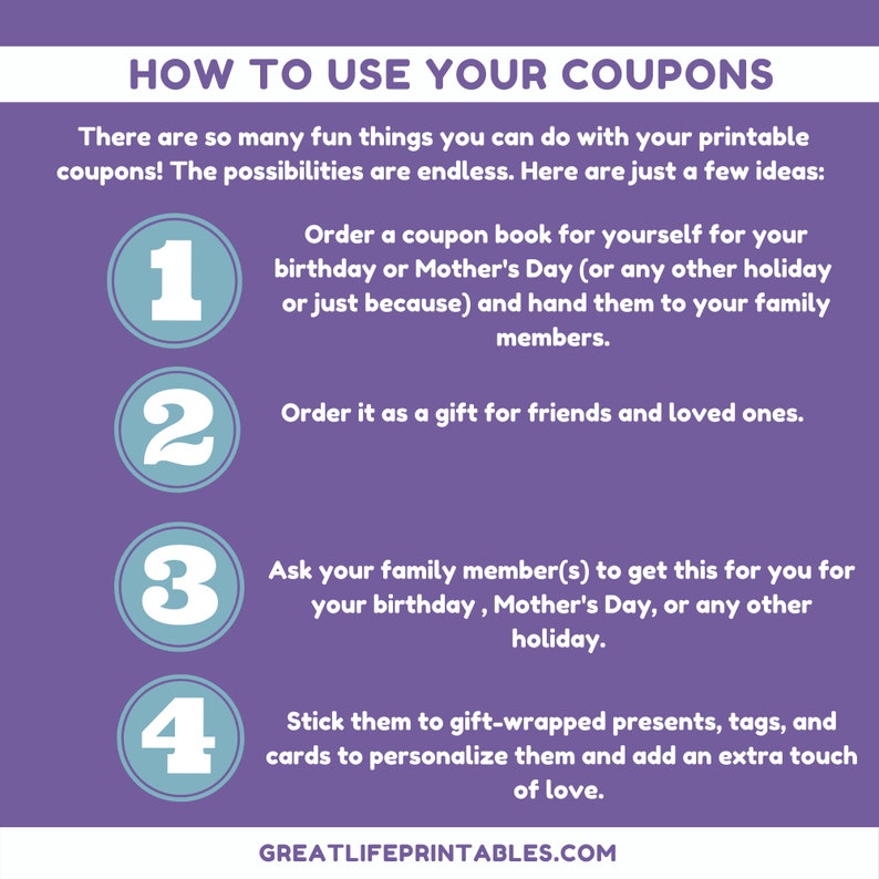 Printable Coupon Book for Mom Printable Coupons Digital Etsy