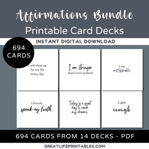 Affirmation Card Bundle Printable, Affirmation Cards, Positive Affirmation Mindfulness Cards, Minimalist Affirmation Bundle Digital Download