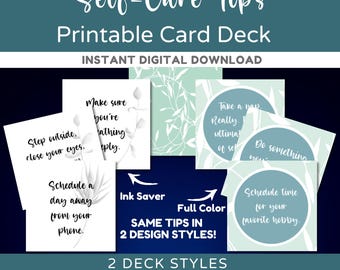 Printable Self-Care Cards, Self Care Card Deck, Self Care Tips, Self Love Cards, Motivational Card Deck, Card Deck, Instant Download, PDF