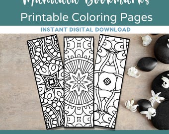 Printable Mandala Bookmarks, Mandala Digital Bookmarks, Bookmarks to Color, Coloring Bookmarks for Adults, Instant Download, Gift for Reader