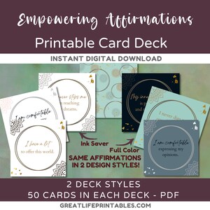 Empowering Affirmations, Printable Affirmations, Affirmation Deck, Oracle Cards, Daily Affirmation, Motivational Cards, Manifestation Cards
