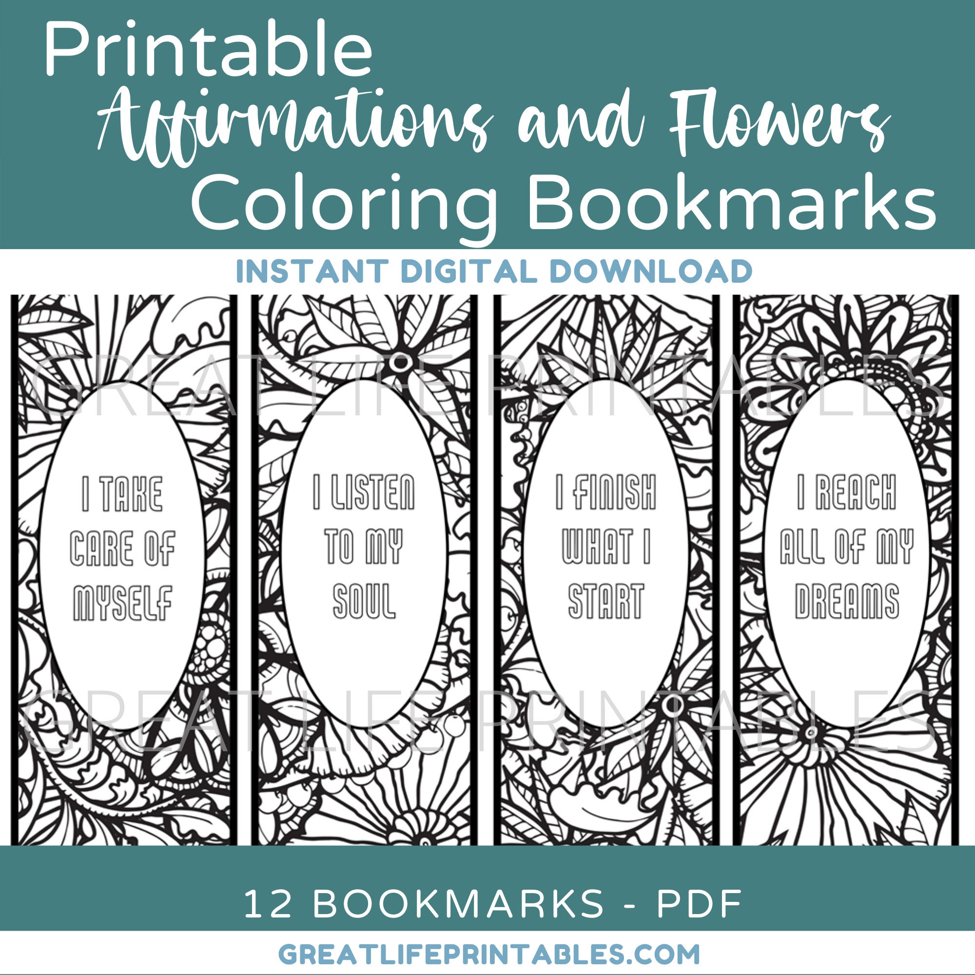 Coloring Bookmarks, Printable Bookmarks, Bookmark Set, Floral Bookmark ...