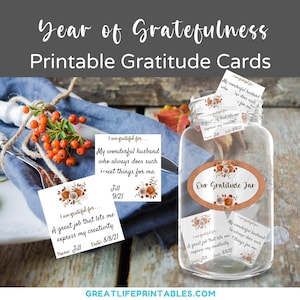 Gratitude Cards Printable, Gratitude Jar Printable, Printable Appreciation Cards, Grateful for Jar, Floral, Yearly Gratitude, Thanksgiving