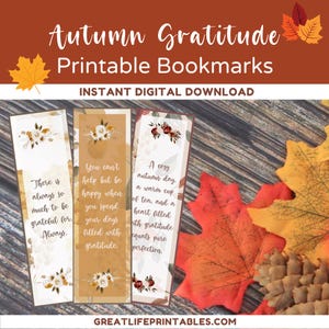 Printable Bookmarks, Autumn Bookmark, Bookmark Set, Thanksgiving Printable, Grateful Printable, Gratitude Gift, Bookmarks for Women, Floral