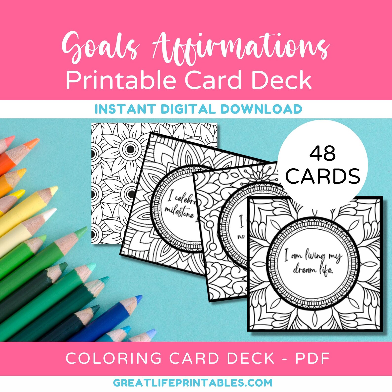 Goals Printable Affirmations Card Deck, Printable Affirmation Cards ...