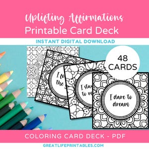 Printable Affirmations Card Deck, Printable Affirmation Cards, Color Your Oracle, Affirmation Coloring, Coloring Pages, Instant Download