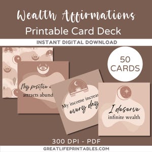 Manifest Wealth Affirmations, Printable Affirmations, Abundance Affirmation Cards, Abundance Affirmations, Printable Card Deck