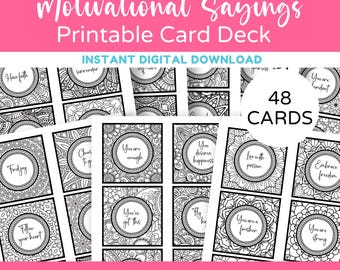 Motivational Sayings Printable Card Deck, Printable Affirmation Cards, Color Your Oracle, Motivational Quotes Coloring, Instant Download