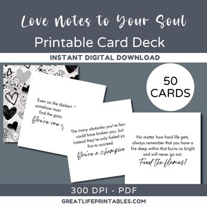 Notas de amor para sua alma, afirmações positivas, afirmações para impressão, baralho de afirmações, cartões de afirmação, cartões minimalistas, amor próprio