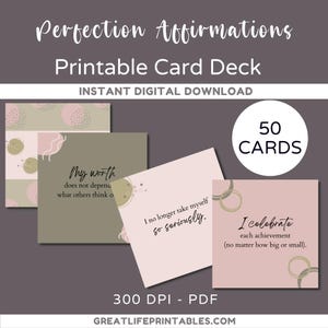 Afirmaciones de perfeccionismo, Afirmaciones imprimibles, Tarjetas de afirmación, Afirmaciones positivas, Baraja de cartas imprimible, Cuidado personal imprimible