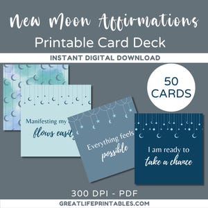 Afirmaciones de Luna Nueva, Afirmaciones Imprimibles, Tarjetas de Afirmación, Afirmaciones Positivas, Baraja de Cartas Imprimibles, Manifiesto, Ley de Atracción