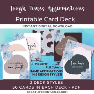Tough Times, Printable Affirmations, Affirmation Deck, Daily Affirmation, Motivational Cards, Self Care Printable, Self Healing, Self Love
