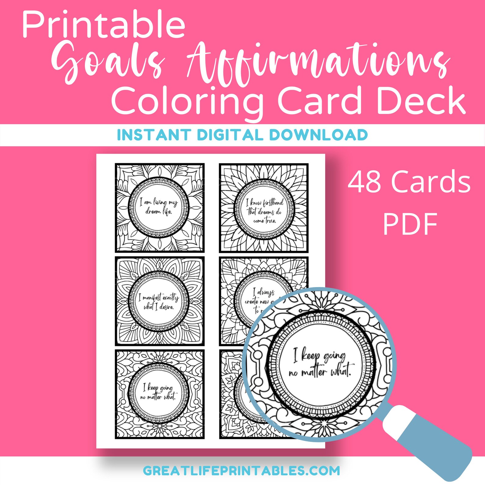 Goals Printable Affirmations Card Deck, Printable Affirmation Cards ...