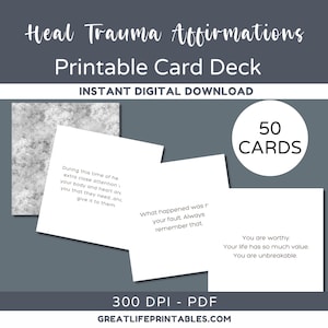 Trauma Heilung, Printable Card Deck, Trauma Genesung, Selbstheilung, Therapie-Tools, Motivationskarten, Selbstliebe, Minimalistisches Kartenspiel