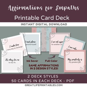 Affirmatiekaarten, Intuïtieve Empathie, Affirmatiespel, Orakelspel, Afdrukbaar kaartspel, Zelfzorg afdrukbaar, Affirmatiekaartenset, Zelfliefde