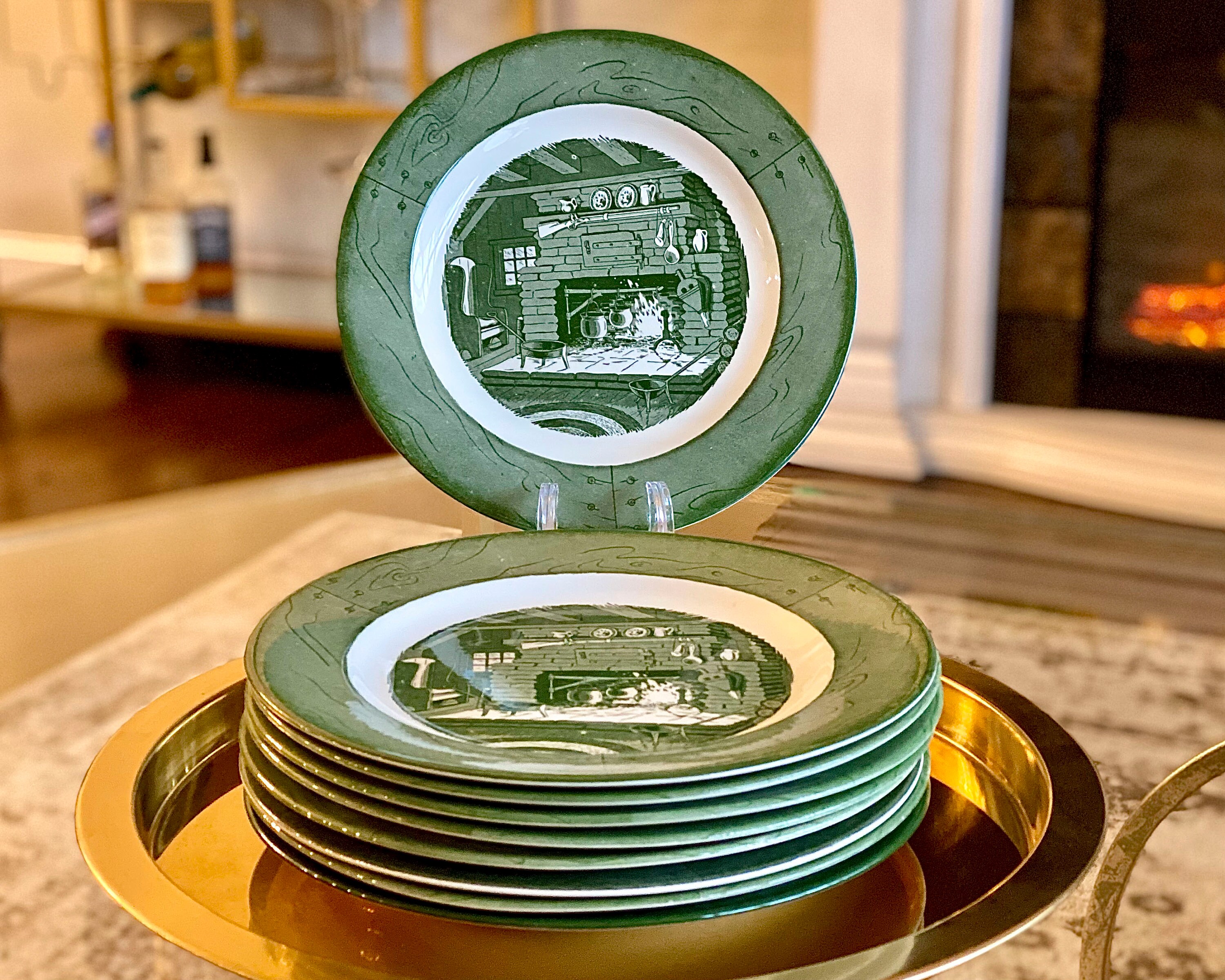 Vintage Colonial Homestead Green Dinner Plates Set of 9 Etsy
