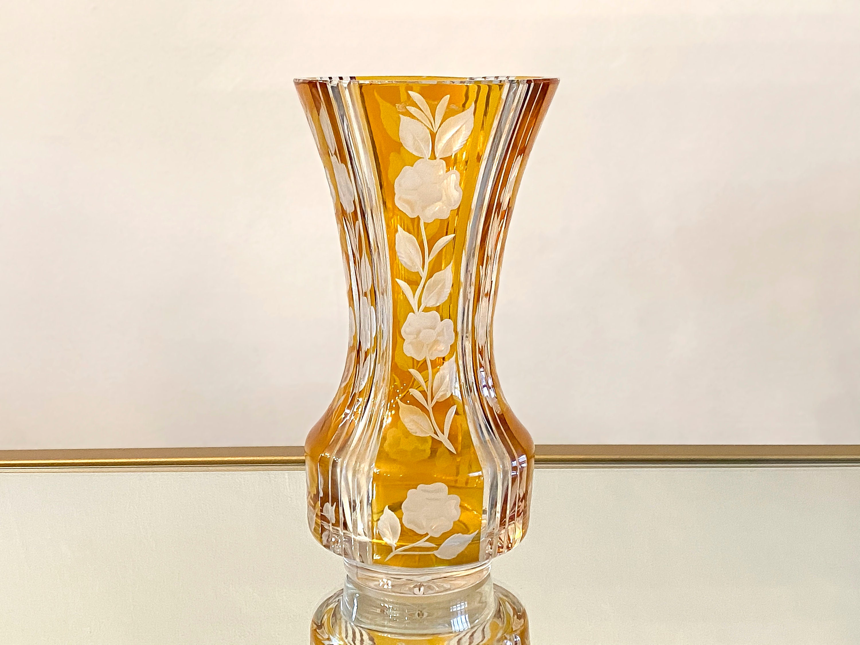 Cut to clear Amber Floral Crystal Vase Etsy
