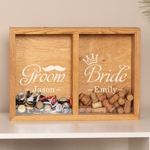 Handcrafted Bottle Cap and Wine Cork Holder, Shadow Box Display Wall Mounted Bar, Couple His Her Wine Cork Holder Beer Cap