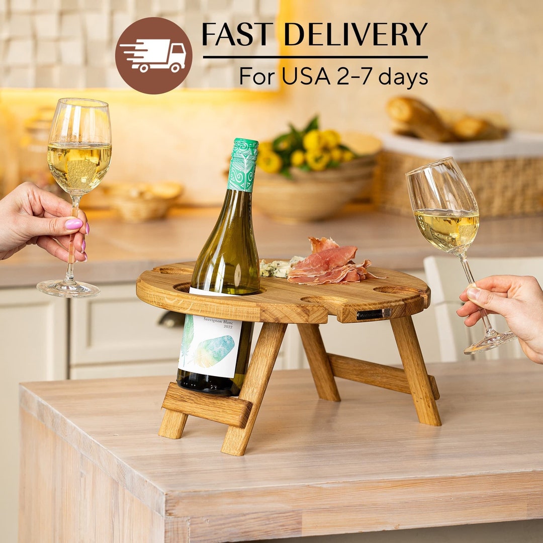 Portable Wine Picnic Table, Wine Lover Gift, Mini Picnic Table, Cheese and Snack Board, Wine