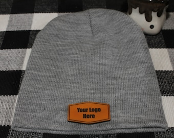 Custom Leather Patch Beanie | Brimless Beanie | Free Shipping | Personalized Gift | Free Shipping |