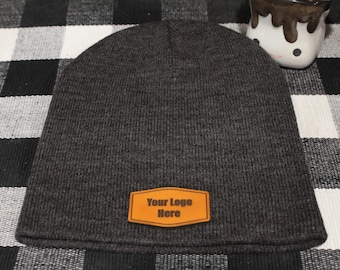 Custom Leather Patch Beanie | Brimless Beanie | Free Shipping | Personalized Gift | Free Shipping |