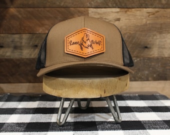 Custom Trucker Leather Patch Hat, Laser Engraved for Company brand, Personalized Logo or Text | Fathers Day | Christmas | FREE SHIPPING !!
