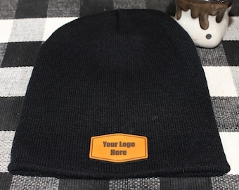 Custom Leather Patch Beanie | Brimless Beanie | Free Shipping | Personalized Gift | Free Shipping |