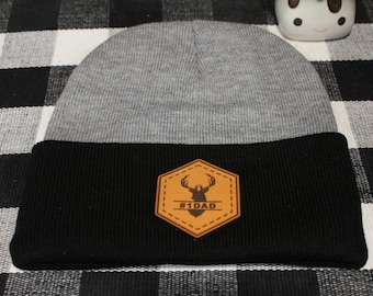 Custom Leather Patch Beanie | Cuffed Beanie | Free Shipping | Personalized Gift | Free Shipping |