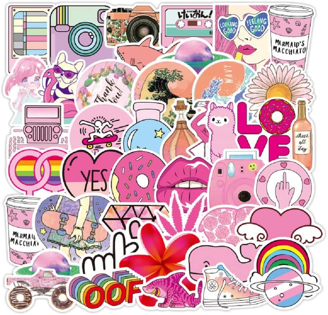 50 Cute Pink VSCO Stickers Boho Sticker Pack Waterproof | Etsy