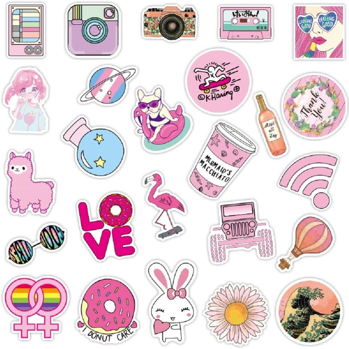 50 cute pink vsco stickers boho sticker pack waterproof etsy