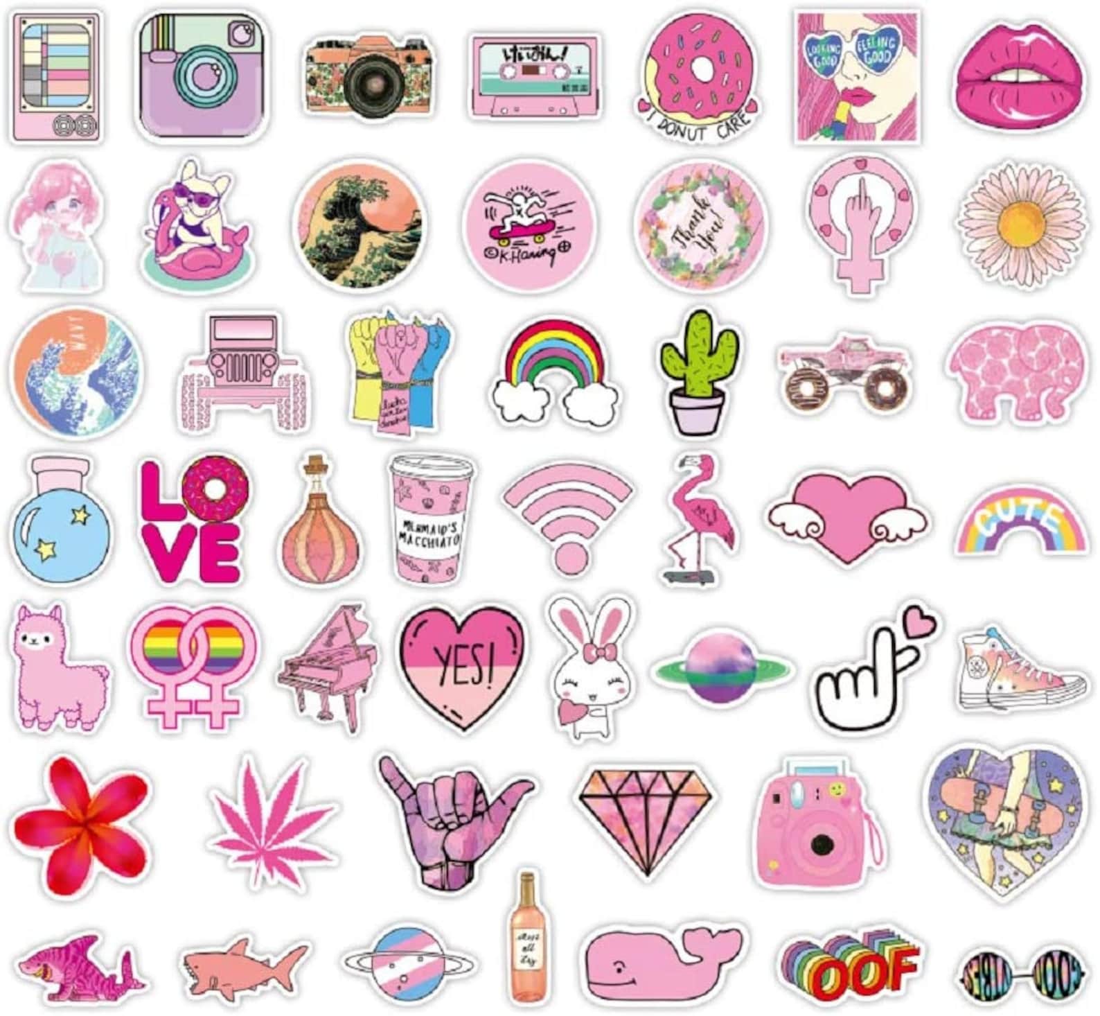 50-cute-pink-vsco-stickers-boho-sticker-pack-waterproof-etsy
