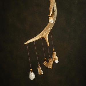 Petite All-Antler Wind Chime with Tiger’s Eye | Spinner Top Shed Antler Hanging | Woodland Cabin Décor