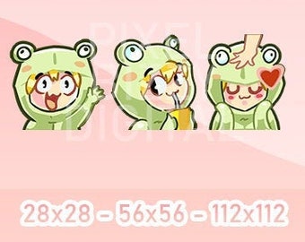 Blonde Frog Streamer Emotes – Wave, Sip, Pat (PNG, Set of 3)