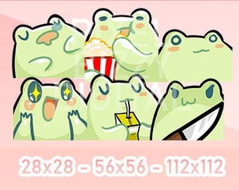 Pacote de emotes de sapo (conjunto de 6) – Twitch, YouTube, Discord (PNG)