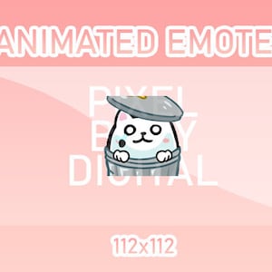 Animated Twitch, Discord and Kick Emotes - Animated Trash Can White Cat