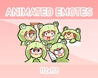 Emotes animés à capuche grenouille pour Twitch, Discord, Kick (lot de 5)