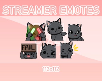 Animated Black Cat Emotes, Twitch, Discord, Kick (Set of 6)