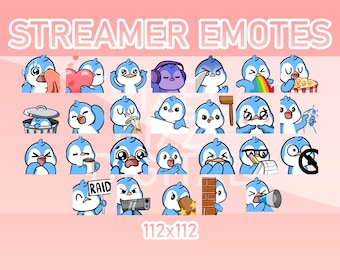Animated Twitch, Discord and Kick Emotes - Animated Blue Penguin Pack (Set of 26)