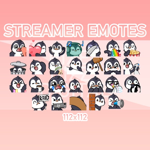 Animated Twitch, Discord and Kick Emotes - Animated Penguin Pack (Set of 26)