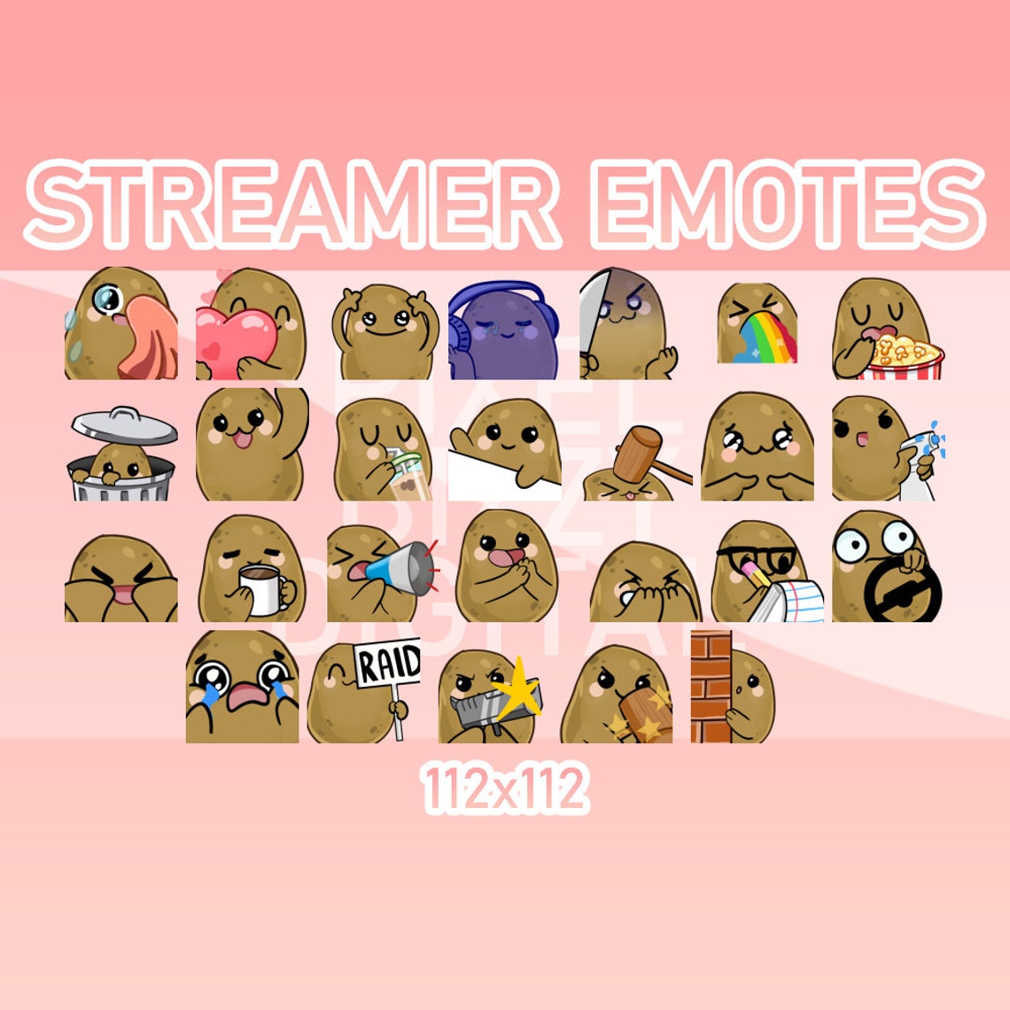 Animated Twitch, Discord and Kick Emotes - Animated Potato Pack (set of ...