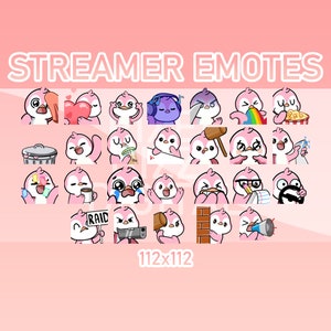Animated Twitch, Discord and Kick Emotes - Animated Pink Penguin Pack (Set of 26)