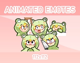 Animated Blonde Frog Hoodie Emotes, Twitch, Discord, Kick (Set of 5)