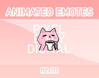 Animated Twitch, Discord and Kick Emotes - Animated Pink Cat Coffee