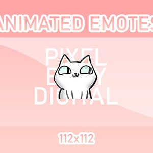 Könnte beinhalten: Animierte Emojis, eine weiße Katze mit schwarzen Augen und rosa Ohren, auf einem rosa Hintergrund mit dem Text "PIXEL BY DIGITAL" und "112x112".